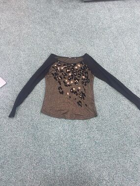 Miss Me Metallic Bronze Leopard Raglan Long Sleeve Top